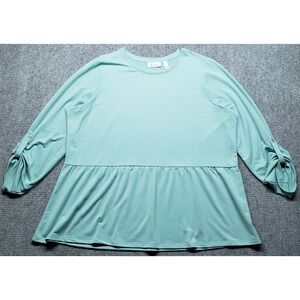 D&Co Denim Company Blouse Womens XL Mint Green Peplum Long Sleeve Stretch Top